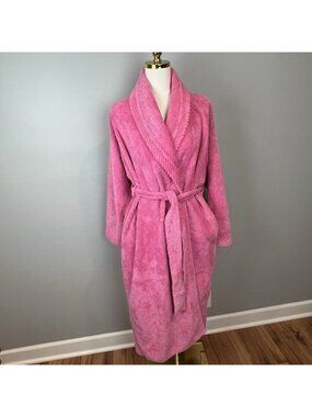 Vintage HERBCRAFT Pink CHENILLE Tie Belt SIDE POCKETS Lounge ROBE Sz M